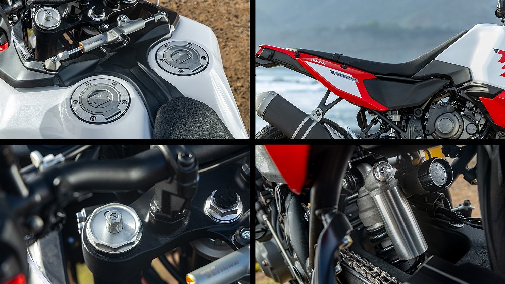 Detalhes dos componentes e suspensão da Yamaha Ténéré 700 World Raid
