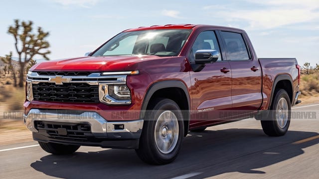 renderização frontal e lateral do Chevrolet Silverado 2027
