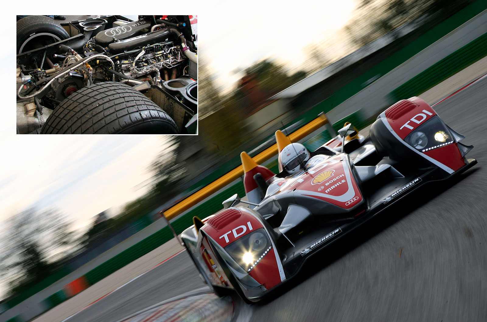 Motor diesel V12 biturbo da Audi no carro de corrida R10 TDI.