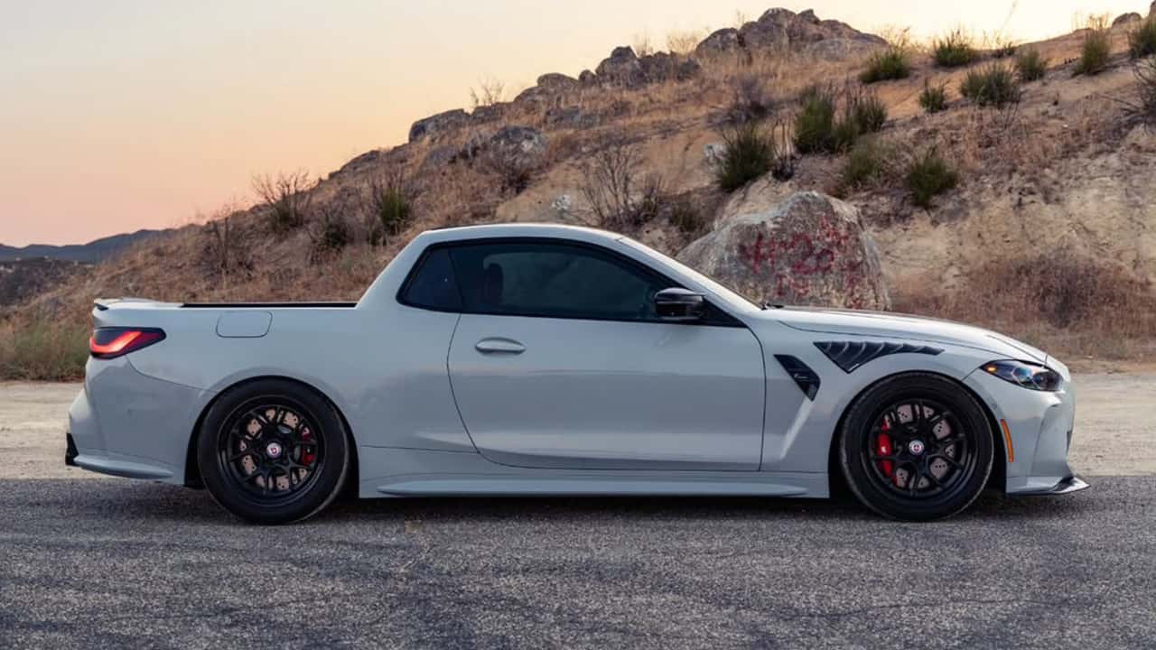 BMW M4 Ute à venda, mostrando a caçamba de fibra de carbono