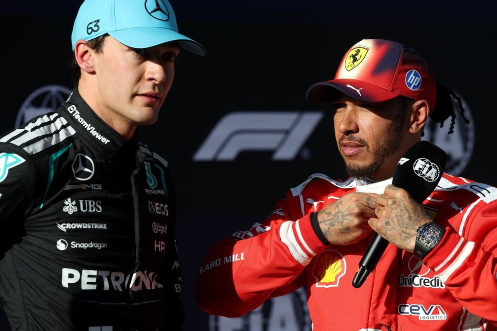 Lewis Hamilton e George Russell em evento