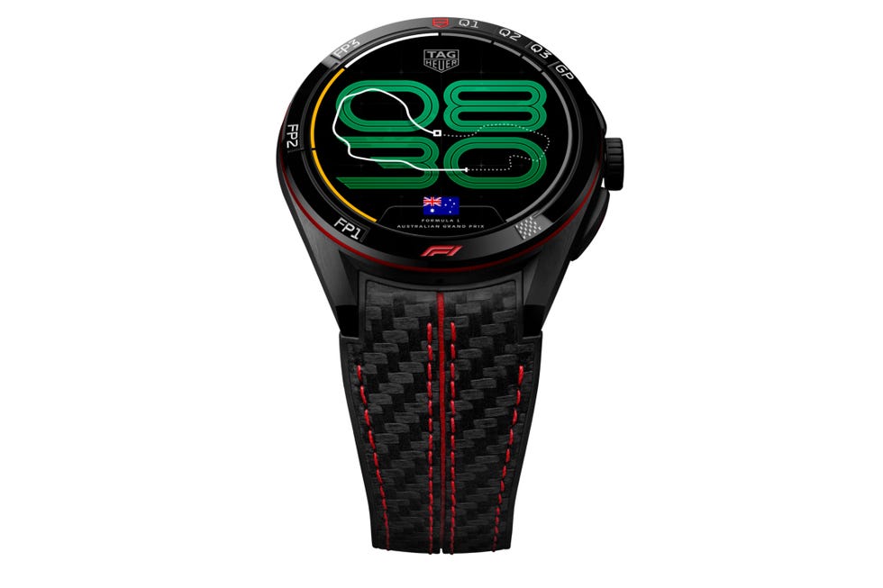 Detalhe da pulseira e da caixa do TAG Heuer Connected Calibre E5 45mm x Formula 1