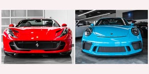 Frente de um Ferrari 812 GTS e um Porsche 911 GT3 lado a lado