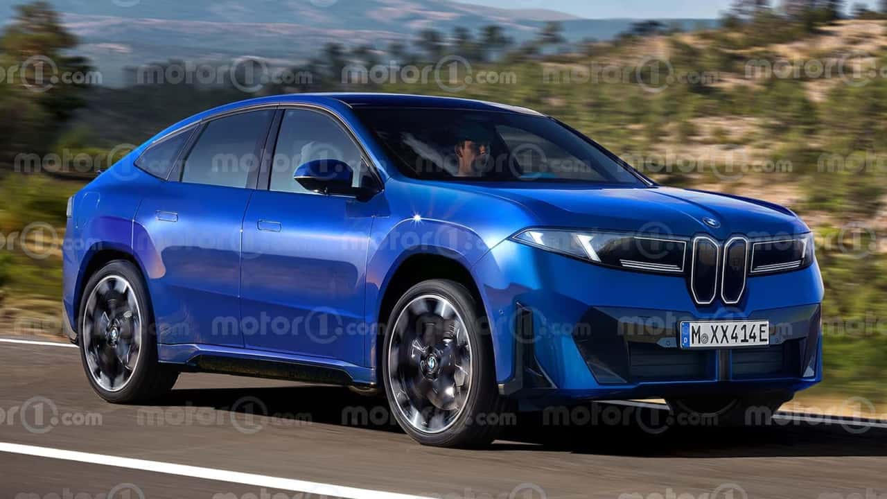 Renderização do BMW iX4, um SUV cupê elétrico