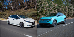 Colagem de imagens mostrando diversos ângulos do Nissan Leaf 2026